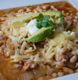 italian-sausage-and-bean-chili-with-cheese-and-avocado