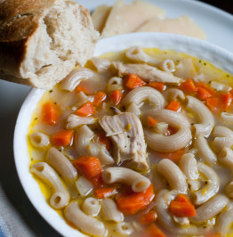 turkey-noodle-soup-with-parmesan-and-rosemary-baguette