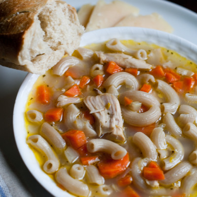 turkey-noodle-soup-with-parmesan-and-rosemary-baguette