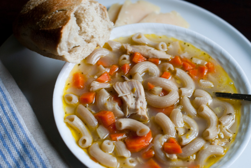 turkey-noodle-soup-with-parmesan-and-rosemary-baguette