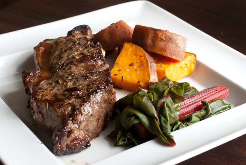 rosemary-grass-fed-new-york-strip-steak-with-sweet-potatoes-and-swiss-chard