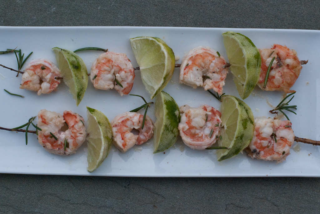 Back To Organic – Rosemary Skewered Shrimp with Fresh Lime Wedges