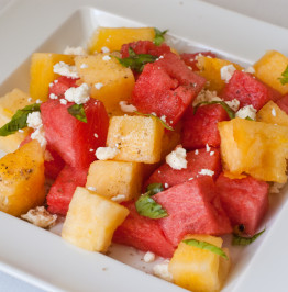red-and-yellow-watermelon-with-fresh-basil,-feta-and-Smoked-applewood-pacific-sea-salt