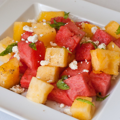 red-and-yellow-watermelon-with-fresh-basil,-feta-and-Smoked-applewood-pacific-sea-salt