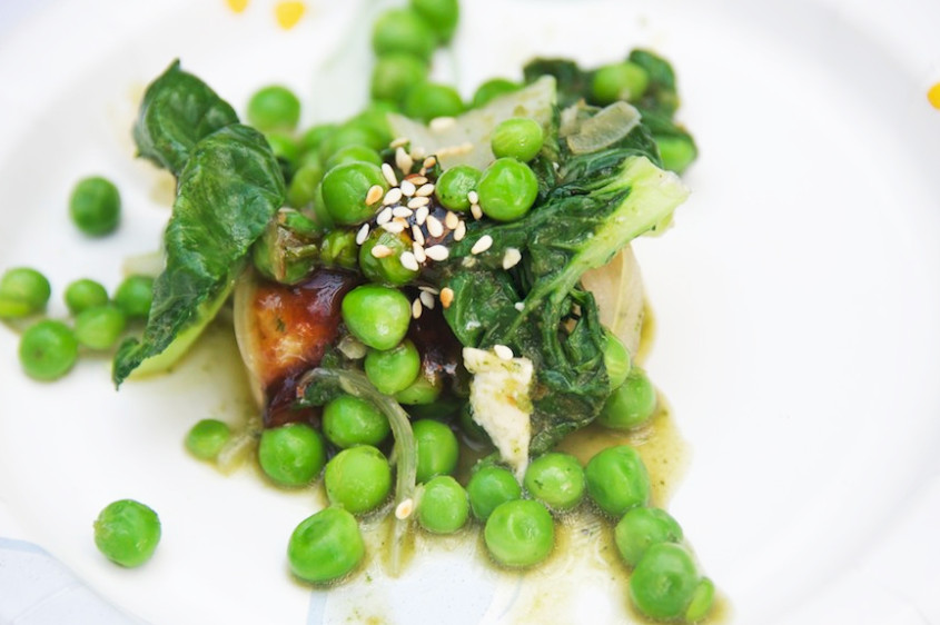 Fresh-peas,-basil-marinated-tofu,-and-sesame-seeds