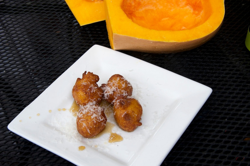 squash-fritters-with-maple-syrup-and-parmesan-cheese