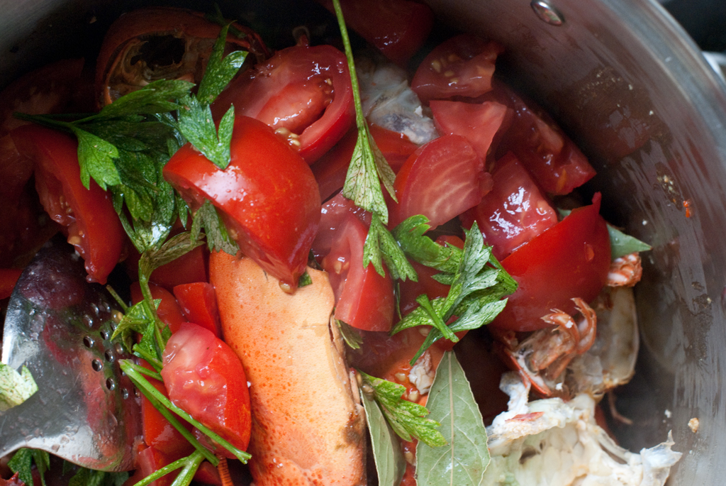 making-the-lobster-stock-with-parsley-and-tomatoes