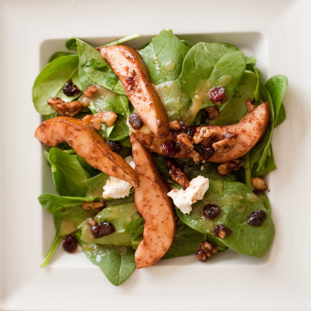 Spinach-with-Cumin-Lime-Roasted-Pears,-Walnuts-and-Cranberries
